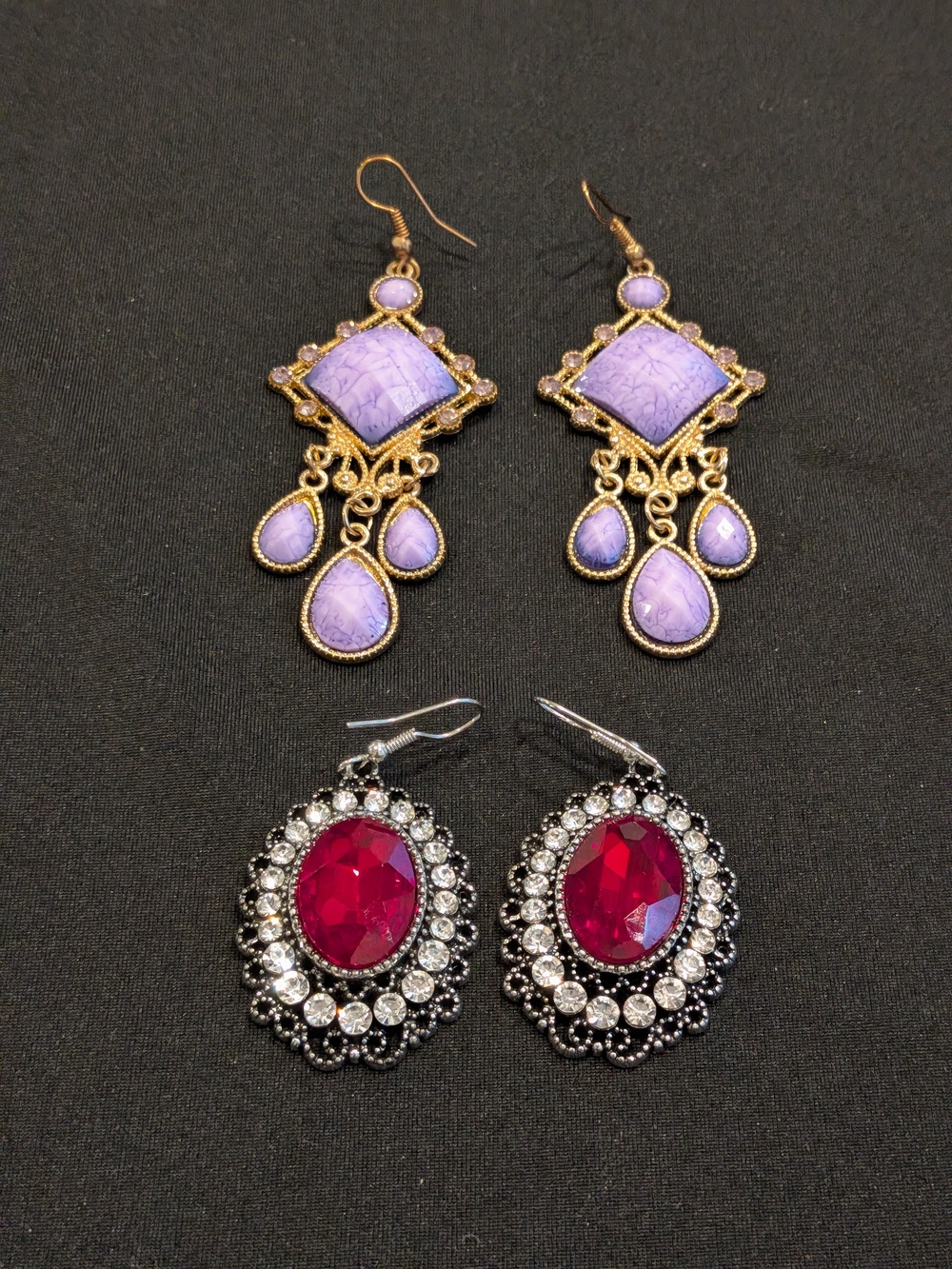 Gold-Tone Purple Drop Earrings - Set Of 2 Pairs Unbranded